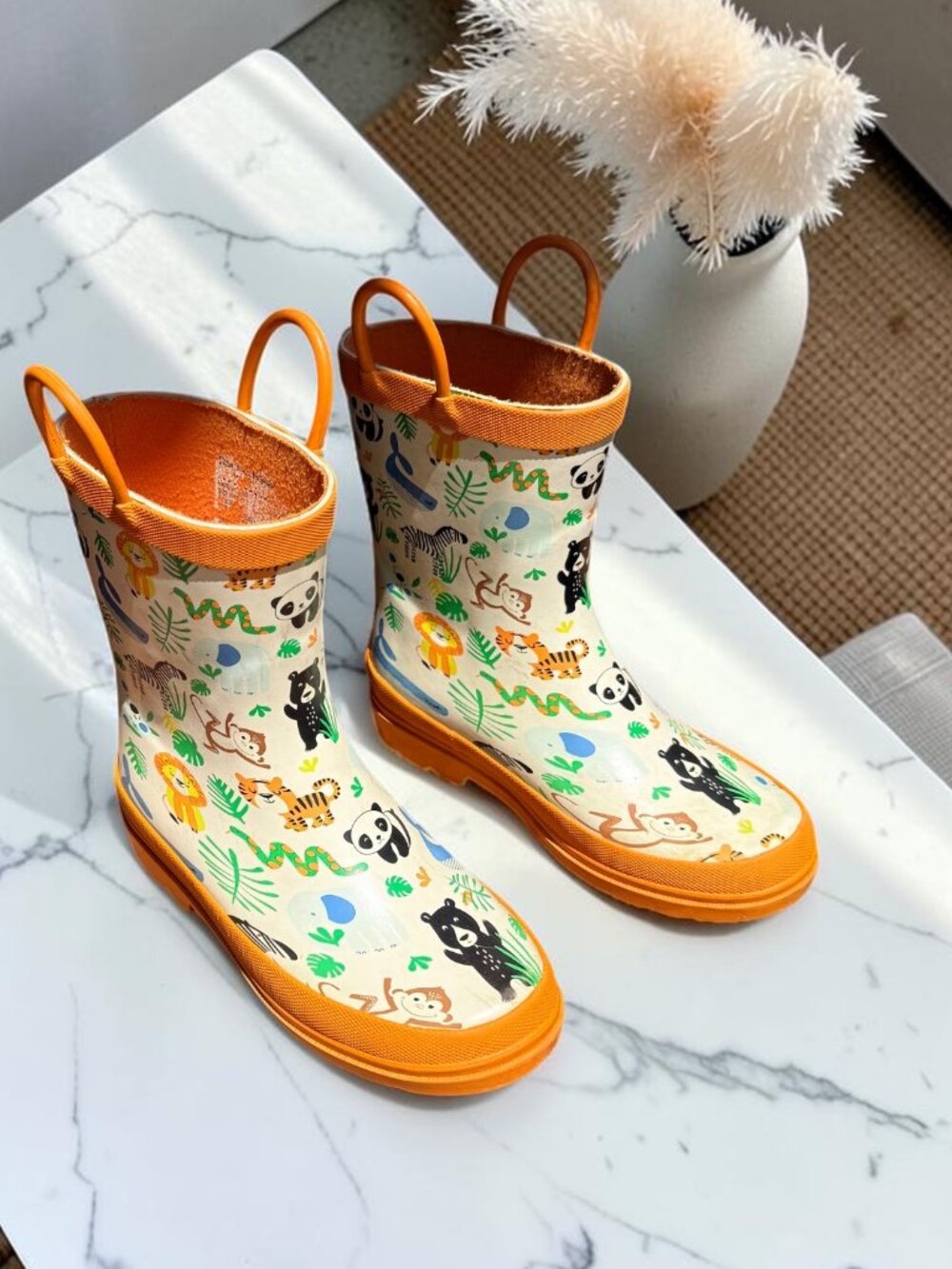 Lily & Dan Kids Safari Jungle Rain Boots Orange Animal Print Waterproof 11/12 - Picture 2 of 13